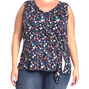 Vanity Room Top Side Tie Floral Print Sz 1X